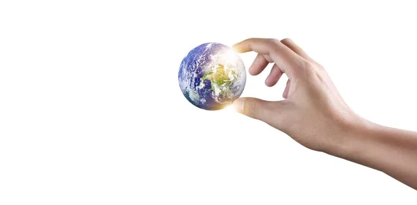 Globe Hand Earth Energy Saving Concept Elements Image Provided Nasa 图库图片