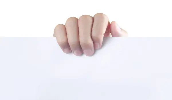 Close Hands Holding White Empty Paper ロイヤリティフリーのストック写真