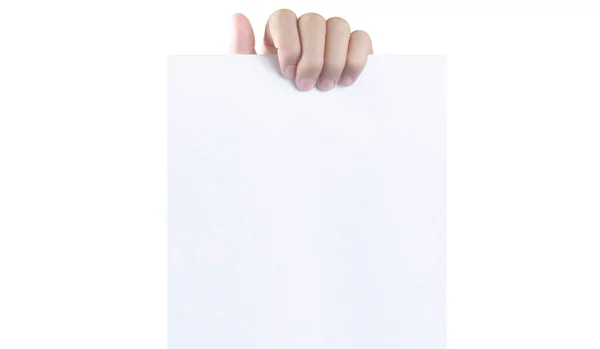 Close Hands Holding White Empty Paper Stockbild