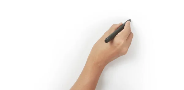 Mano Está Lista Para Dibujar Con Marcador Negro Imagen De Stock