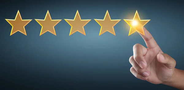 Hand Touching Rise Increasing Five Stars Increase Rating Evaluation Classification — Stock Photo, Image