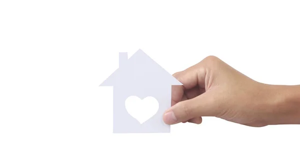 手握纸制住房 家庭住房和保护保险概念 — 图库照片