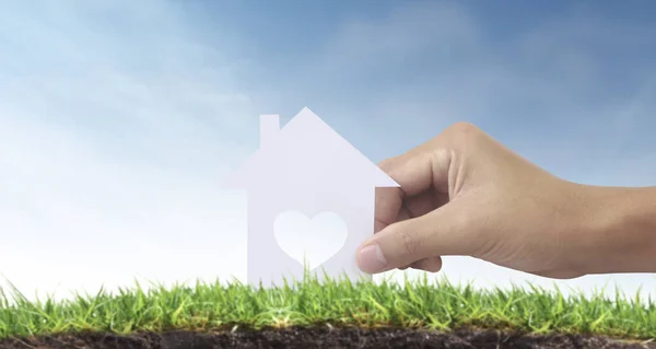 Hands Holding Paper House Family Home Protecting Insurance Concept — Stock Photo, Image