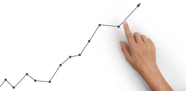 Mano Toccando Grafico Indicatore Finanziario Grafico Analisi Dell Economia Mercato — Foto Stock