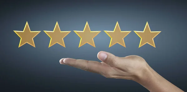 Hand Touching Rise Increasing Five Stars Increase Rating Evaluation Classification Stock Photo
