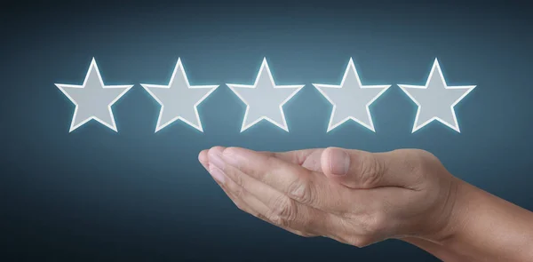 Hand Touching Rise Increasing Five Stars Increase Rating Evaluation Classification Stock Photo