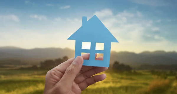 Hands Holding Paper House Family Home Protecting Insurance Concept — Stock Photo, Image