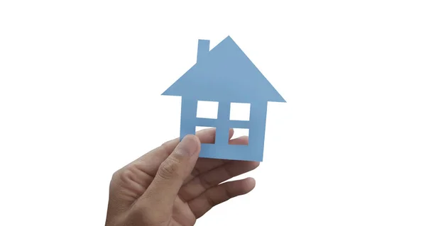 Mãos Segurando Casa Papel Casa Família Proteger Conceito Seguro — Fotografia de Stock