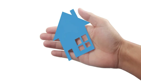 Hands Holding Paper House Family Home Protecting Insurance Concept — Stock Photo, Image