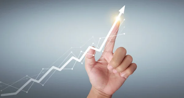 Hand Aanraken Grafieken Van Financiële Indicator Boekhoudkundige Analyse Van Markteconomie — Stockfoto