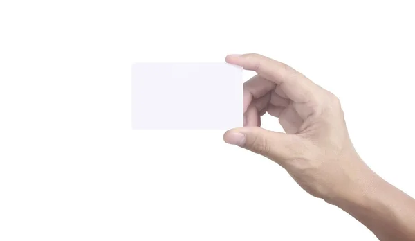 Mão Segurando Cartão Virtual Mostrando Com Seu — Fotografia de Stock