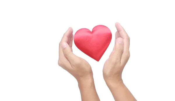 Mãos Segurar Coração Vermelho Conceitos Doação Saúde Cardíaca — Fotografia de Stock