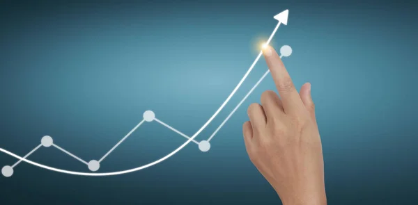 Mano Tocando Gráficos Indicador Financiero Contabilidad Tabla Análisis Economía Mercado — Foto de Stock