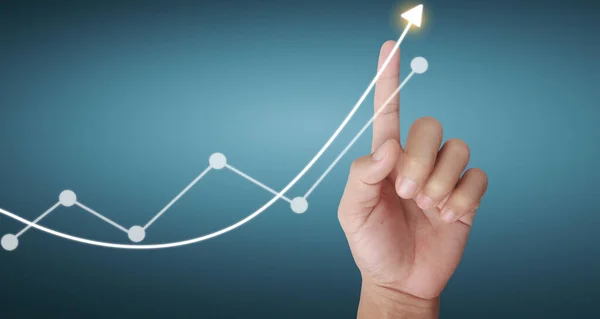 Mano Tocando Gráficos Indicador Financiero Contabilidad Tabla Análisis Economía Mercado — Foto de Stock