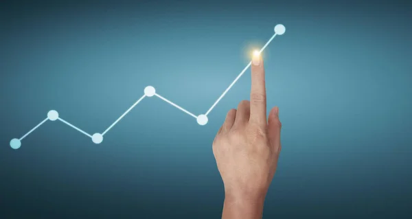 Hand Aanraken Grafieken Van Financiële Indicator Boekhoudkundige Analyse Van Markteconomie — Stockfoto