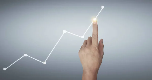 Mano Tocando Gráficos Indicador Financiero Contabilidad Tabla Análisis Economía Mercado —  Fotos de Stock