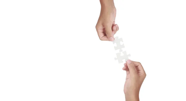 Hält Der Hand Puzzle Erfolg Von Geschäftslösungen Und Strategiekonzept — Stockfoto