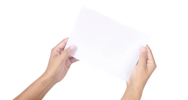 Manos Sosteniendo Papel Blanco Para Papel Carta — Foto de Stock