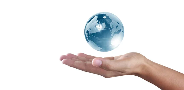 Glass Globe Hand Energy Saving Concept Elements Image Furnished Nasa — Stock Photo, Image