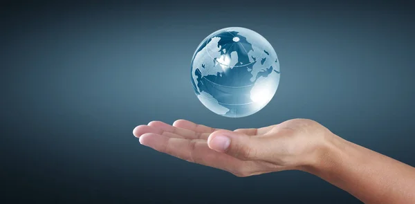 Glass Globe Hand Energy Saving Concept Elements Image Furnished Nasa — Stock Photo, Image