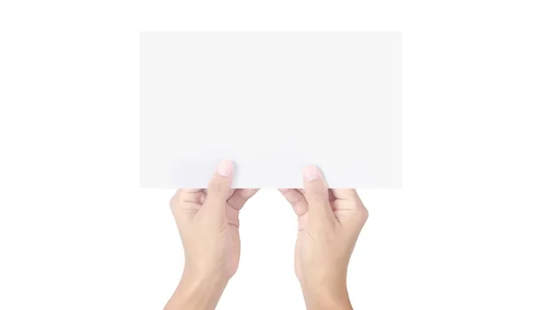 Manos Sosteniendo Papel Blanco Para Papel Carta — Foto de Stock