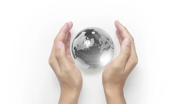 Globe Hand Energy Saving Concept Elements Image Furnished Nasa — Stock Photo, Image