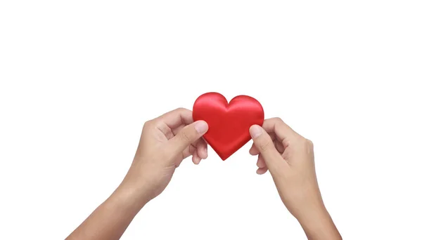 Ręce Trzymające Czerwone Serce Koncepcje Dawstwa Zdrowia Serca — Zdjęcie stockowe