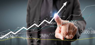 Finansal gösterge ve muhasebe piyasa analizi grafiklerinin el ele dokunması