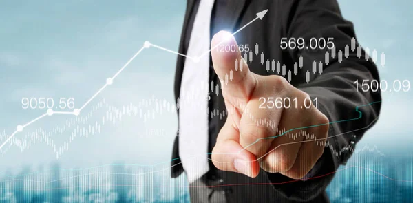 Hand Touching Graphs Financial Indicator Accounting Market Economy Analysis Chart — Stock Photo, Image