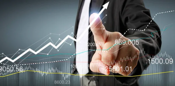 Hand Vidröra Diagram Över Finansiell Indikator Och Redovisning Marknadsekonomiska Analysdiagram — Stockfoto