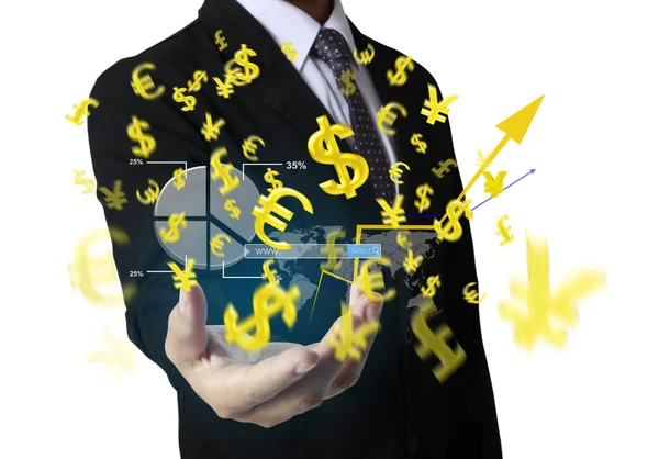 Financial symbols coming from hand — Stock Photo, Image