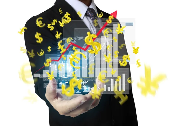 Financial symbols coming from hand — Stock Photo, Image