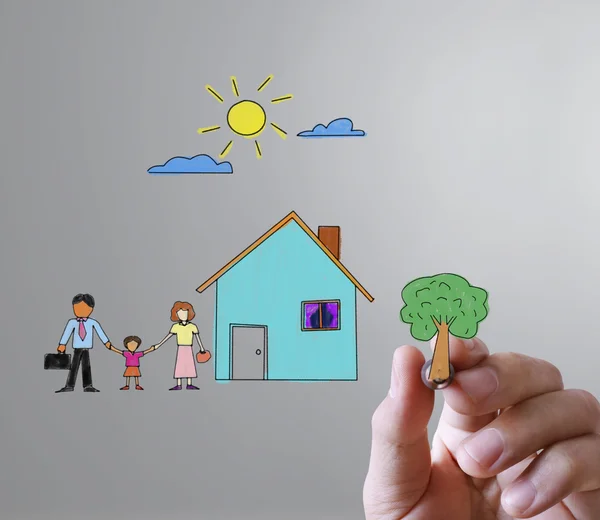 Hand drawing house in  whiteboard — Stock Photo, Image