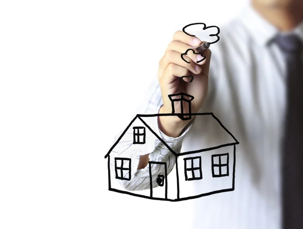 Hand drawing house in a whiteboard — Stock Photo, Image