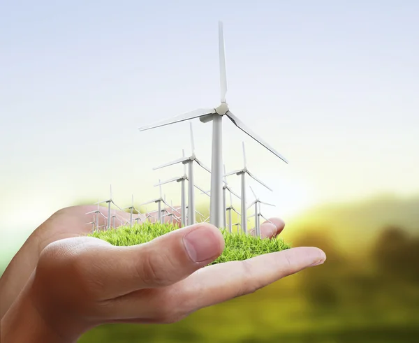 Wind turbine in the hand — Stock Photo, Image