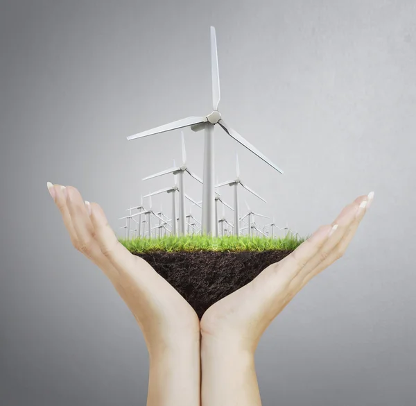 Wind turbine in the hand — Stock Photo, Image