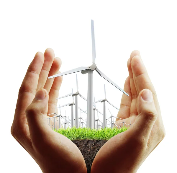 Wind turbine in the hand — Stock Photo, Image