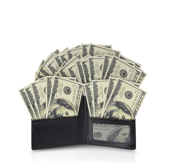 Dollars in bills spilling out of billfold — Stock Photo, Image