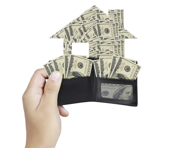 Hands as he is getting a banknote out of his wallet — Stock Photo, Image