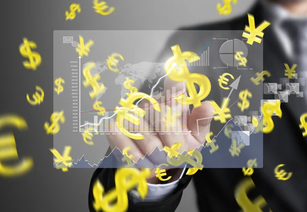 Financial symbols coming from hand — Stock Photo, Image