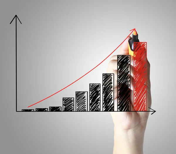 Business man hand drawing  graph — Zdjęcie stockowe