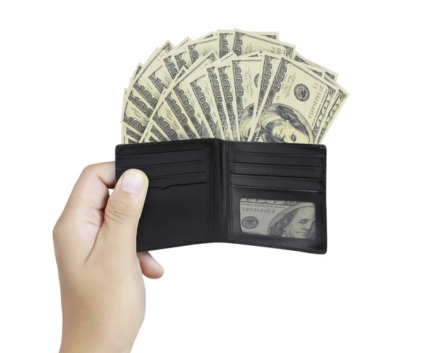 Hands as he is getting a banknote out of his wallet — Stock Photo, Image