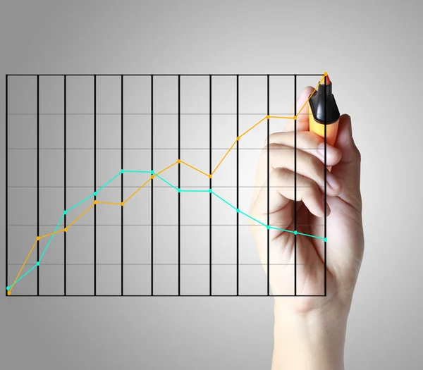 Business man hand drawing  graph — Zdjęcie stockowe