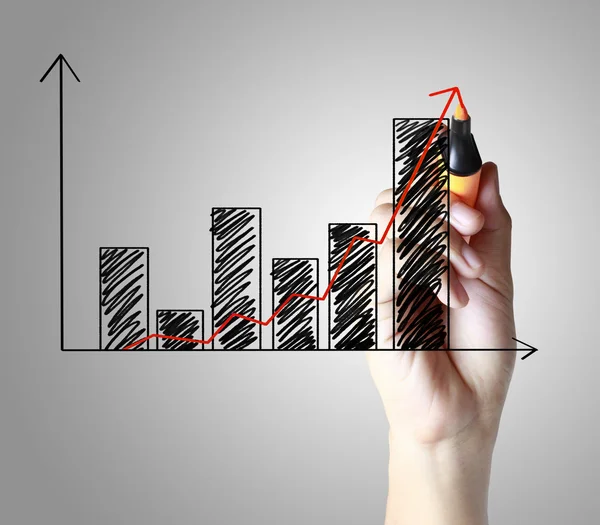 Business man hand drawing  graph — Zdjęcie stockowe