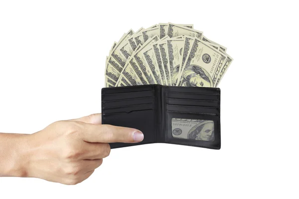 Hands as he is getting a banknote out of his wallet — Stock Photo, Image