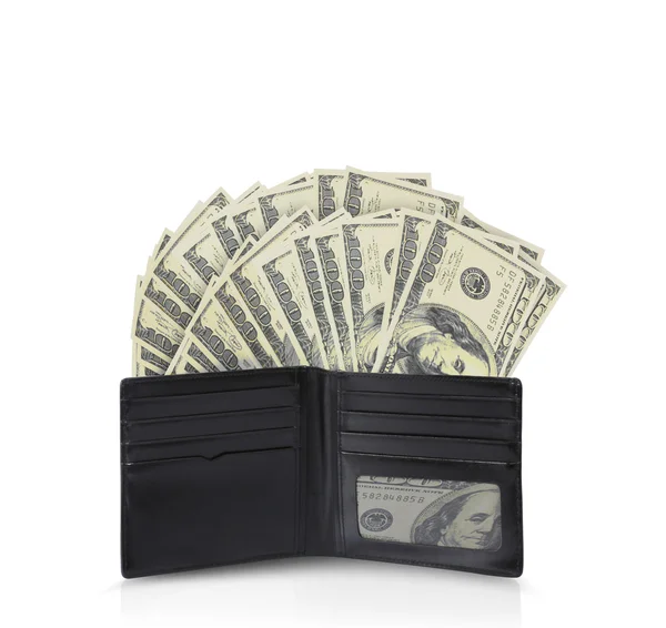 Dollars in bills spilling out of billfold — Stock Photo, Image