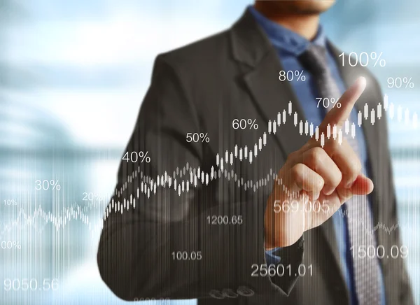 Businessman pressing high tech type of modern buttons on a virtu — Stock Photo, Image