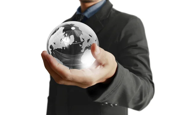 Holding a glowing earth globe in his hands. Earth image provided — Stock Photo, Image