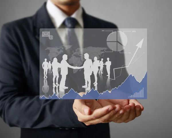 Businessman pressing high tech type of modern buttons on a virtu — Stock Photo, Image