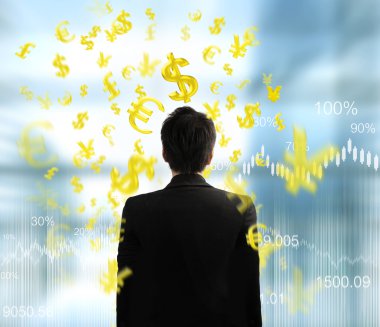 işadamı ile finansal simgeler 